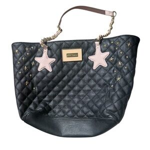 Betsey Johnson medium GUC some minor marks Black Quilted Bag with Pink Stars